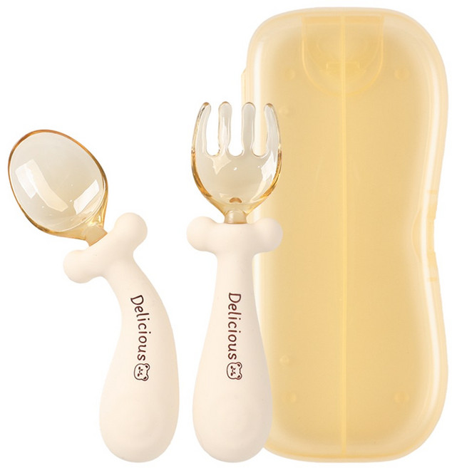 자기주도 휘어지는 이유식 중기 완료기 스푼 포크 세트, 1세트