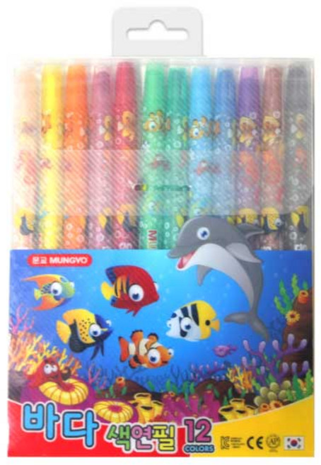 문교 바다 돌돌이 색연필, 2개, 12색
