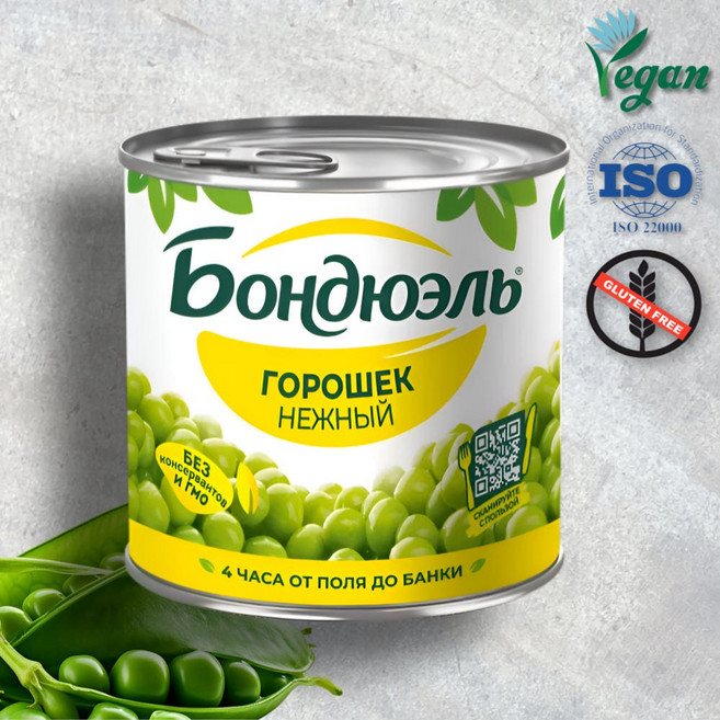 봉듀엘 부드러운 완두콩 통조림 유럽 러시아연방 야채 먹거리, 425g, 1개