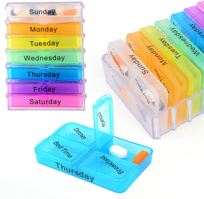 휴대용 4칸 일주일 요일별 알약 케이스, 1세트