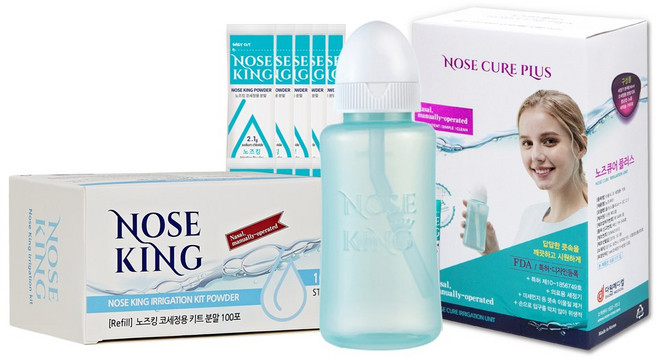 노즈큐어 플러스 성인용 코세척기 세트 + 노즈킹 분말 100포, 1세트