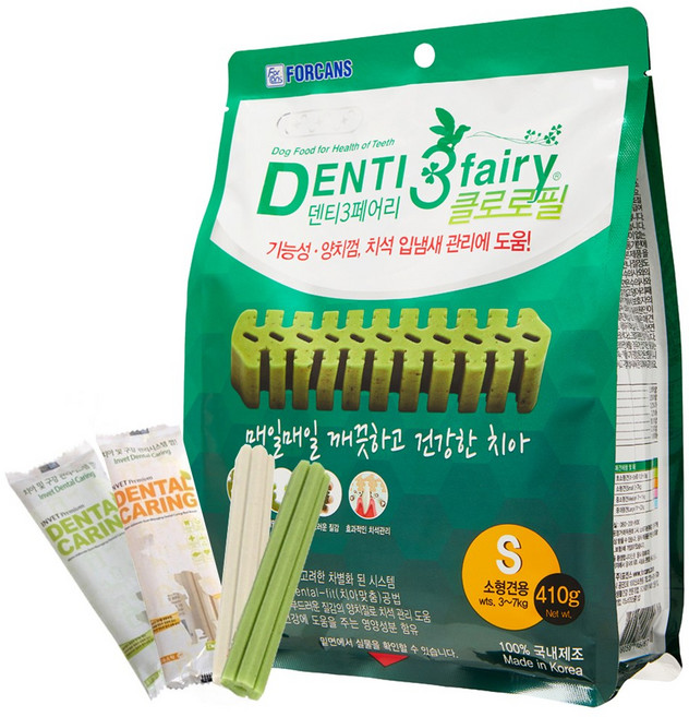 (인벳덴탈껌2개증정) 포켄스 덴티3페어리 클로로필 소형견용 410g(S), 410g