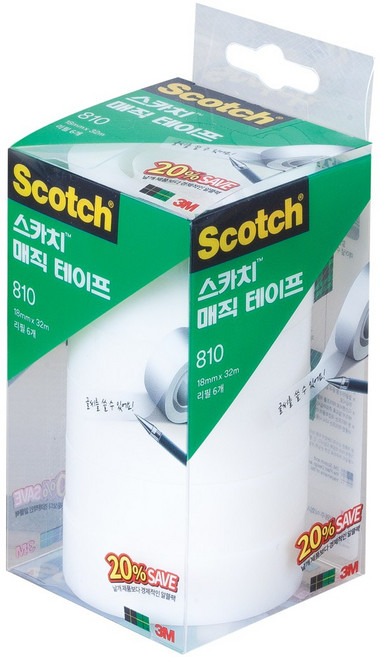 3M 스카치 매직테이프리필 세이빙팩 18x32mm 810R-6, 매직테이프리필 810R-6(18X32)