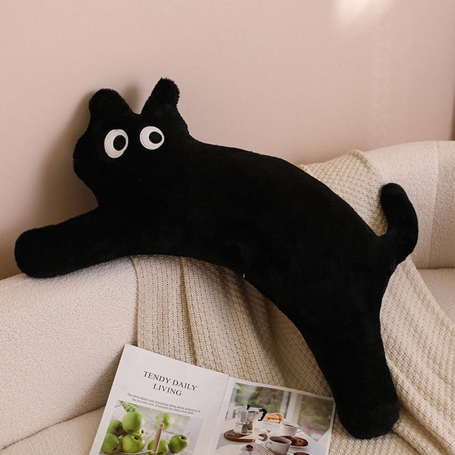 라라공방 고양이 인형 롱 바디필로우 쿠션, 블랙