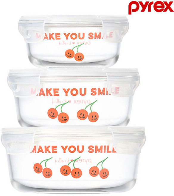 파이렉스 노티드2 4면 밀폐용기 원형 3P (380ml 620ml 960ml), 1세트
