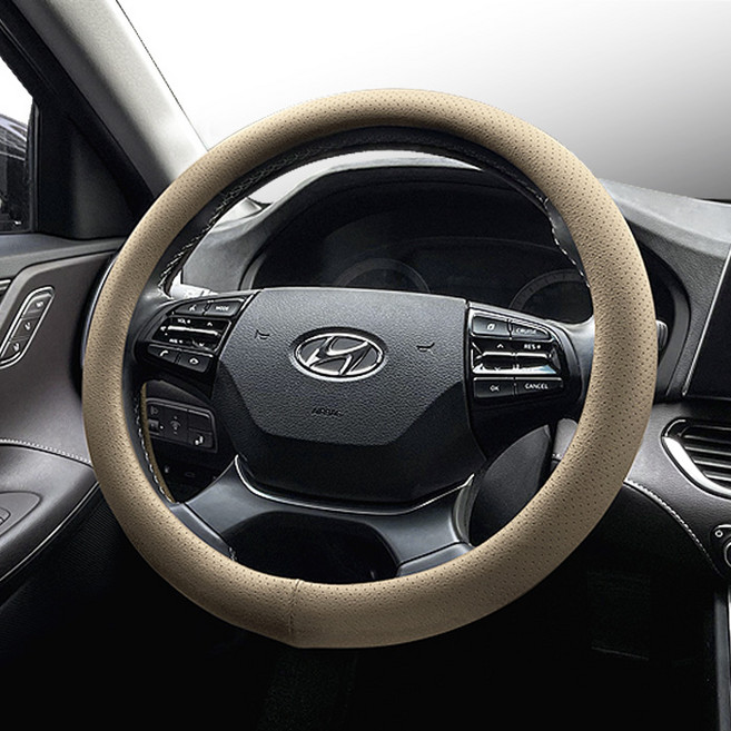 카프트 자동차 핸들커버 가죽 타공, 블랙, 프리미엄