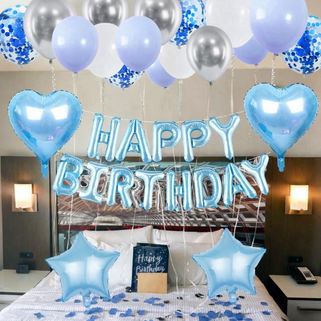 루이쉘 해피벌스데이 파티 이벤트 풍선세트+손펌프, 1세트, 블루