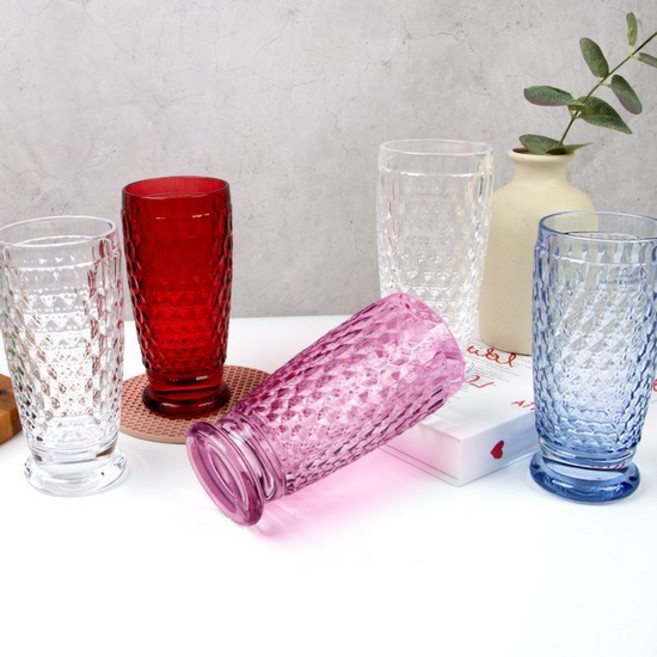 빌보 고블렛 하이볼 비어텀블러 유리컵 와인잔 롱드링크잔 400ml 1p 색상선택, 레드