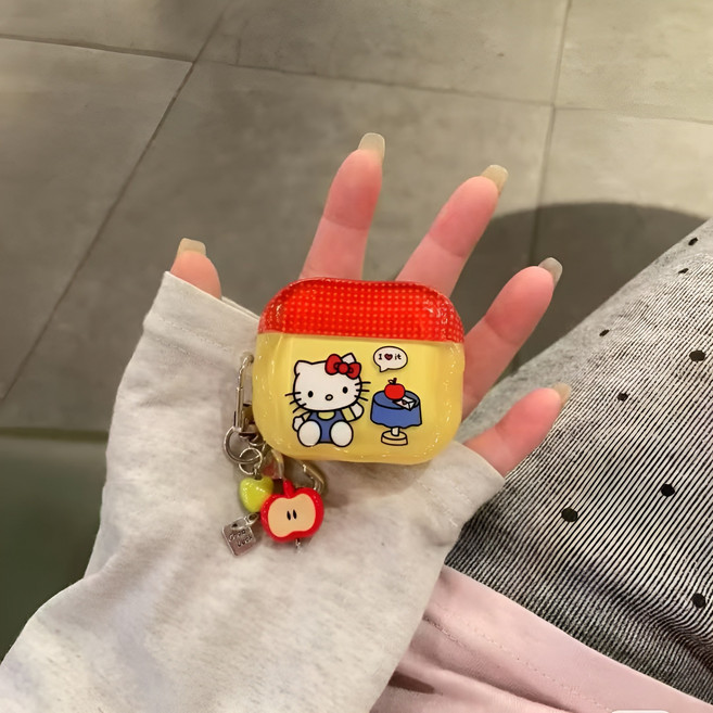 삼성 갤럭시 버즈3 갤럭시 버즈3 프로 실리콘 애플 kt 고양이 케이스 + 카라비너, 붉은색 애플 kt 고양이, 갤럭시 버즈 3프로