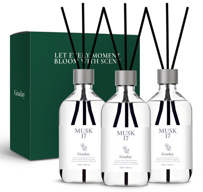 그라데이 디퓨저 선물세트, 3개, 520ml, 머스크 17
