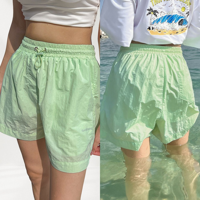 44~88 비키비키 마티니 레깅스 비치 팬츠 2in1 남녀공용 커플 수영복 빅사이즈 루즈핏 여름 반바지 바캉스 비치웨어, 라임