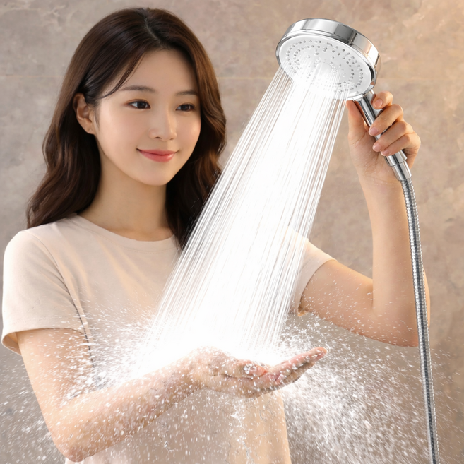 본푸름 수압상승 스테인리스 샤워기 헤드, 실버, 1개