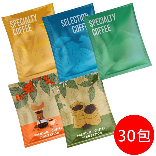 大隱珈琲 五口味綜合 單品 濾掛式咖啡 (巴西喜拉朵/薇薇特南果/Gayo曼特寧/巴布亞新幾內亞/西達摩), 10g, 1套, 30個裝
