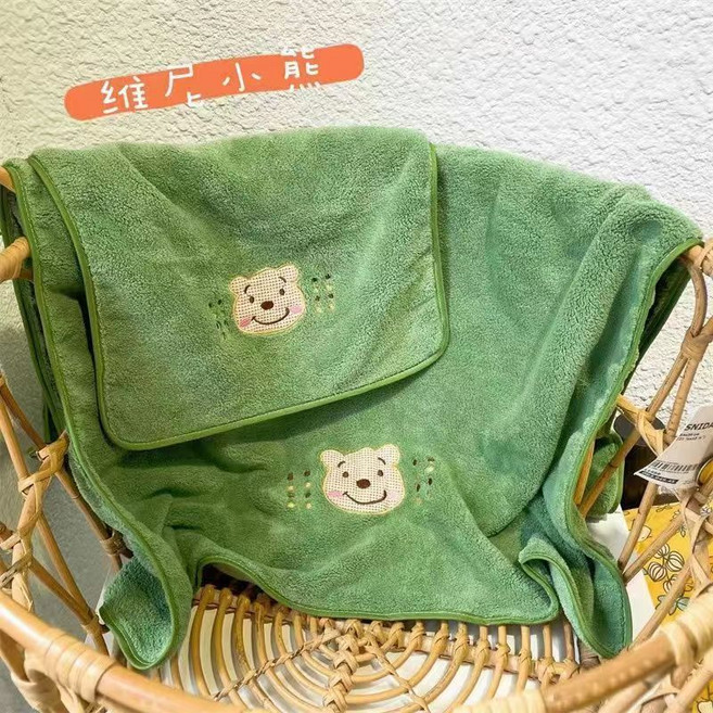 수건 세면타올 샤워타올 스포츠타올, 수건 + 목욕 수건 세트, 녹색 곰돌이 푸