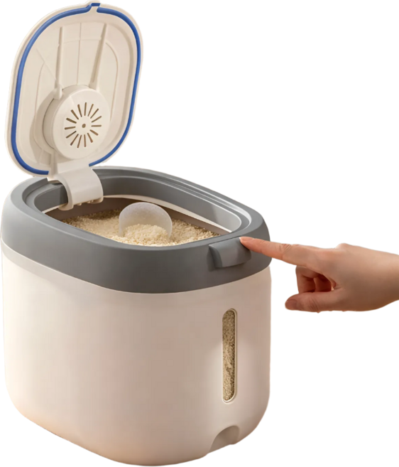 금손키친 원터치 쌀통 잡곡통 밀폐 방습 방충, 1개, 그레이