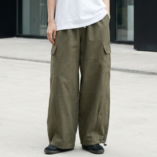 66inch 남녀공용 세미 와이드 팬츠 코튼 치노 카고 면바지