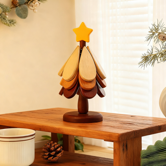 ZOZI 트리 냄비받침 원목 우드 집들이선물, 1개, 별형