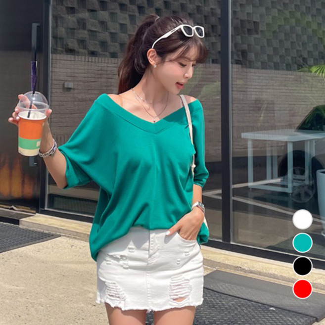 [나크21] (55~100) 브이넥 반팔 롱티셔츠 KO12-T-13