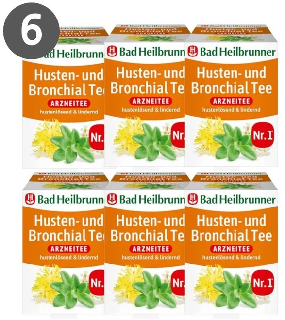 독일 바드하일브루너 Bad Heilbrunner 기침 기관지 차 감기 허브차 건강차 Husten- & Bronchial Tee 8티백, 6개, 8개입, 16g - 쿠팡