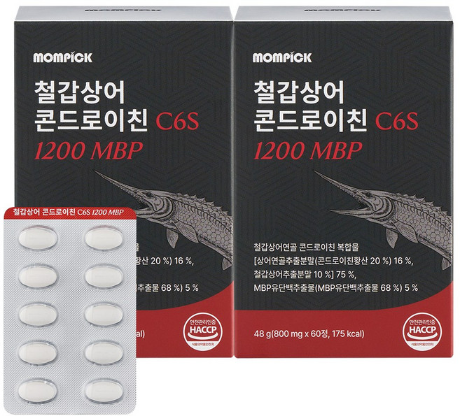 철갑상어 콘드로이친 6형1200 식약청 HACCP 인증 c6s 연골 MBP 맘픽 정품, 2세트, 60정