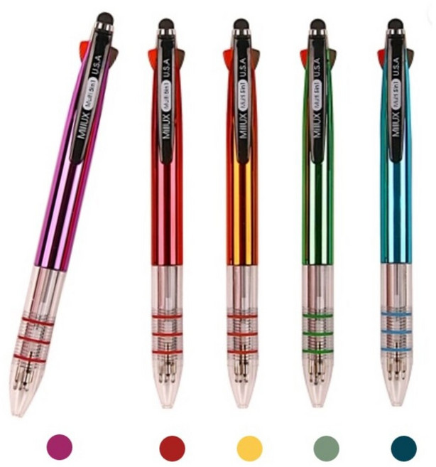 멀티 5 in 1 UV 터치펜_0.7mm 삼색펜 & 0.5mm 샤프 & 터치펜 _ 부드러운 필기감 세련된 디자인, 5개, 빨강