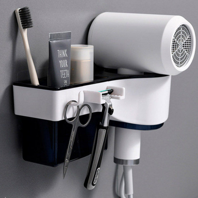 GLstar 드라이기 거치대 멀티 욕실 홀더, 1세트, 화이트-블랙