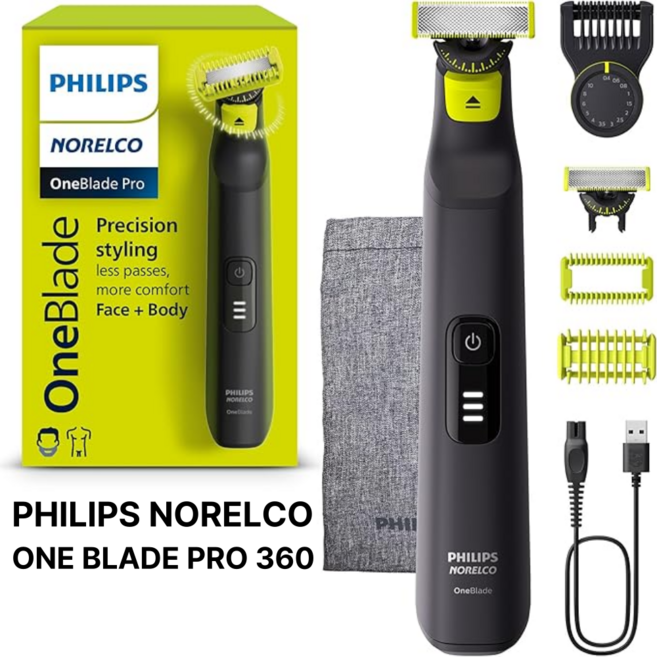 [미국발송] 필립스 노렐코 원블레이드 360 프로 5-in-1 트리머 면도기, QP6542/70