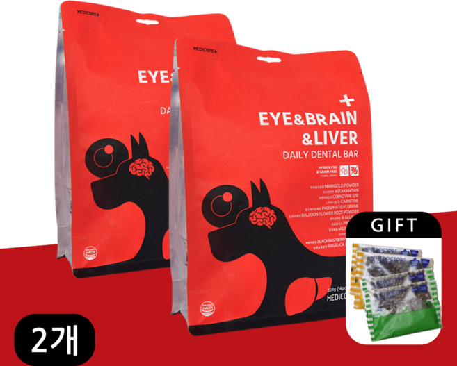 메디코펫 데일리스틱 덴탈바 강아지 가수분해 간식 개껌, 2개, 160ml, 눈+뇌+간 (EYE&BRAIN&LIVER)