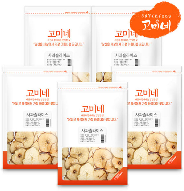 고미네 사과슬라이스 대용량 건조과일칩 워터 사과칩, 5개