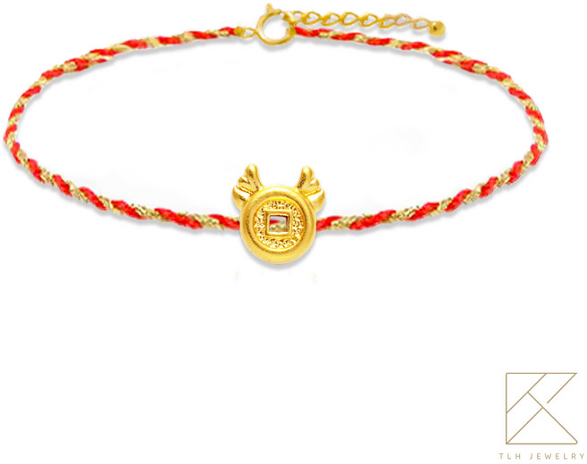 TLH JEWELRY寶寶黃金元寶紅繩手鍊 可愛造型