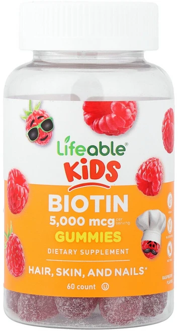 아이허브 어린이용 비오틴 구미젤리 라즈베리 맛 5000mcg 60개(개당 2500mcg), LFB73067, 1개, 60정 - 쿠팡
