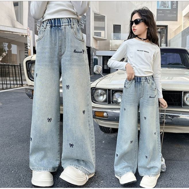 아이짱 아동용 여아 남아 와이드 밴딩 청바지 통바지