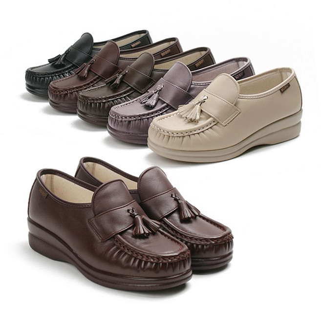 이에스슈즈 니코보코 여성 클래식 효도화 천연가죽 단화 방울 태슬 로퍼 컴포트화 근무화 효도신발 - CW-002
