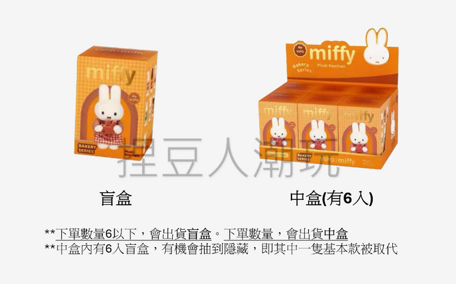 MIFFY 米菲烘焙系列掛件盲盒 毛絨公仔吊飾, 1個, 盲盒/中盒（全新未拆，中盒數量下6）,台灣現貨｜1天內出