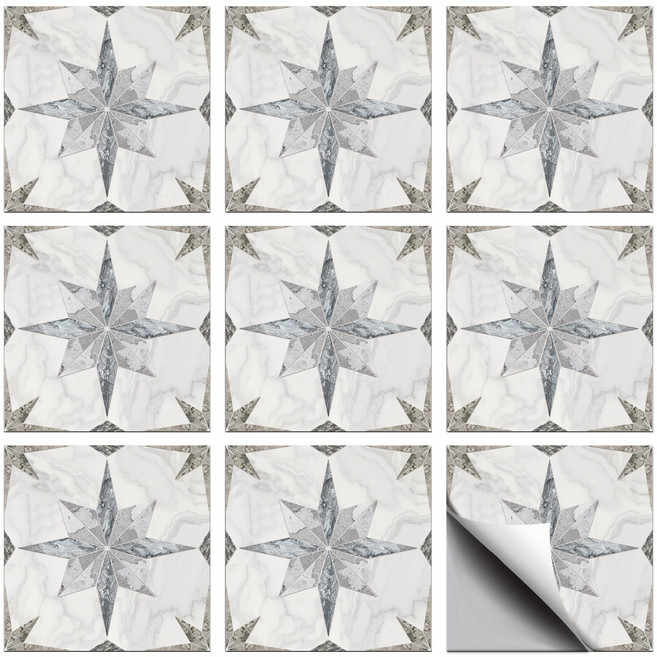 PVC 타일 시트지 세트 다양한 패턴 방수 주방 욕실 리폼 장식 10x10cm 1세트 총 36개, 별