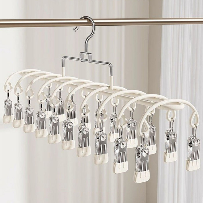 코코쥬 속옷 양말 다용도 스텐 빨래 집게건조대 20개클립, 아이보리