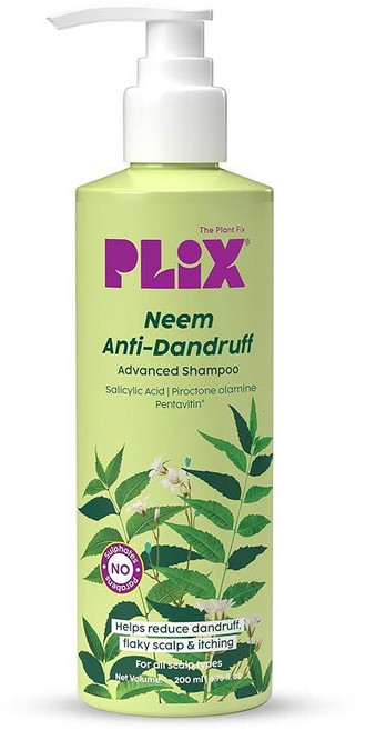 PLIX - THE PLANT FIX Neem 비듬 방지 고급 샴푸 | 피락톤 올아민 & 펜타비틴 파라벤 및 황산염 프리 | 남성 및 여성용 | 200ml, PLIX - THE PLANT FIX Neem 비듬 방