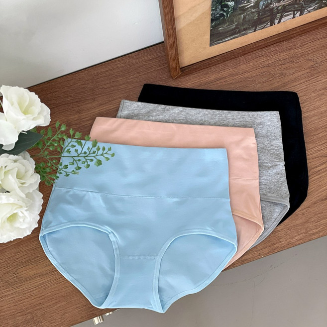큐큐샵 배편한면팬티 4P 빅사이즈 하이웨스트 똥배 뱃살 보정 면팬티 사이즈인쇄