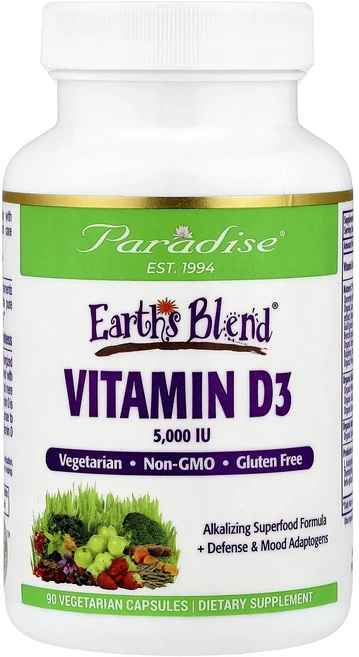 Paradise Herbs Earth's Blend® 비타민D3 베지 캡슐 90정, ParadiseHerbsEarthsBlend비타민D3베, 1개 - 쿠팡