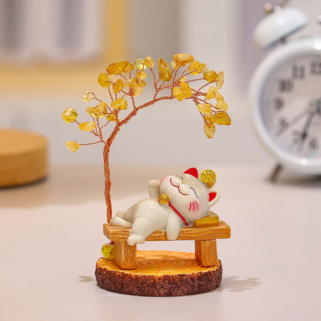 MYCENSE 마네키네코 황금 수정나무 재물운 인테리어 귀여운 집들이선물, 복이 온다