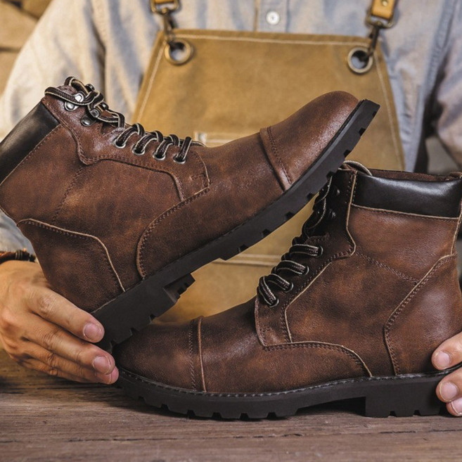 ZAJA 남성 워커 키높이 캐주얼 하이탑 가죽 부츠