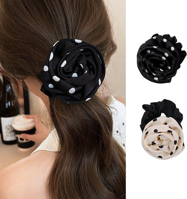 ZMBIRD 2종세트 부드러운 도트 장미꽃 탄력 머리끈 H2541