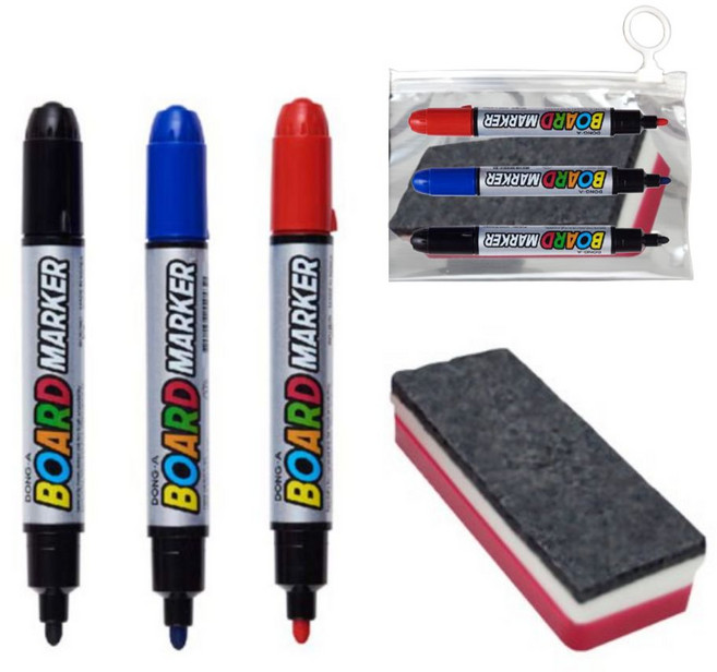 3색 보드 마카펜 빨강 파랑 검정 지우개 세트, 1개