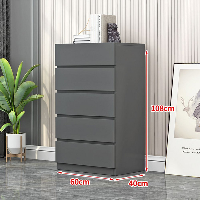침실 서랍장다용도 원목 드레스룸 깊은 대형 우드 안방 옷 수납장, 조립, 5단 그레이