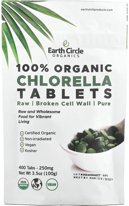 Earth Circle Organics 100% 유기농 클로렐라 정제 400정 Organics (얼스 써클 오가닉스), 1개