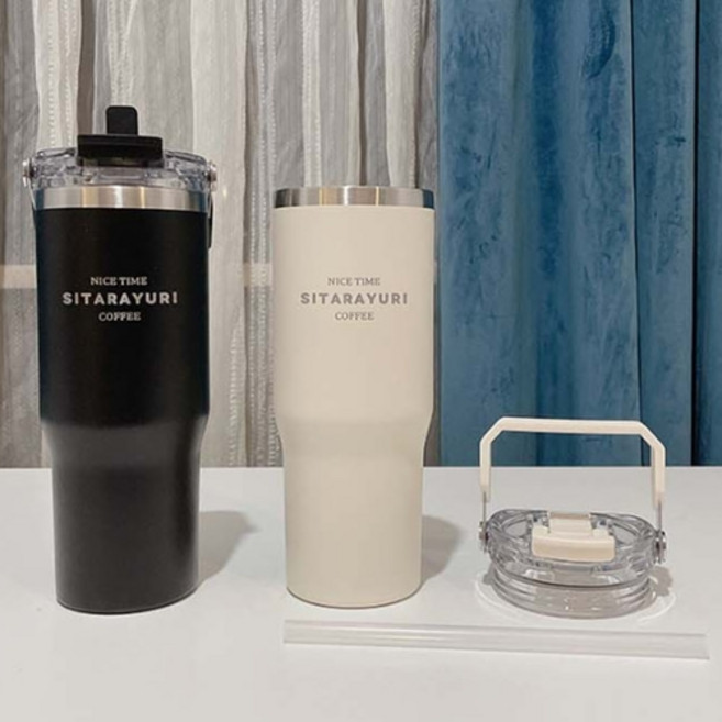 시타라유리 맥스쿡 보온보냉 사각핸들 더블 드링킹 텀블러, 퍼플, 1개, 900ml