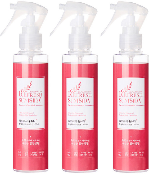 리프레스숨쉬다 강력 섬유 실내 담배 냄새 제거 범용 탈취제 투썸화이트머스크, 3개, 170L