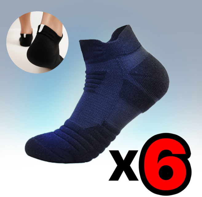 코지덴 무압박 U자형 발목 족저근막염 발바닥 통증 완화 두꺼운 기능성 러닝 스포츠 양말, 블랙, 6개