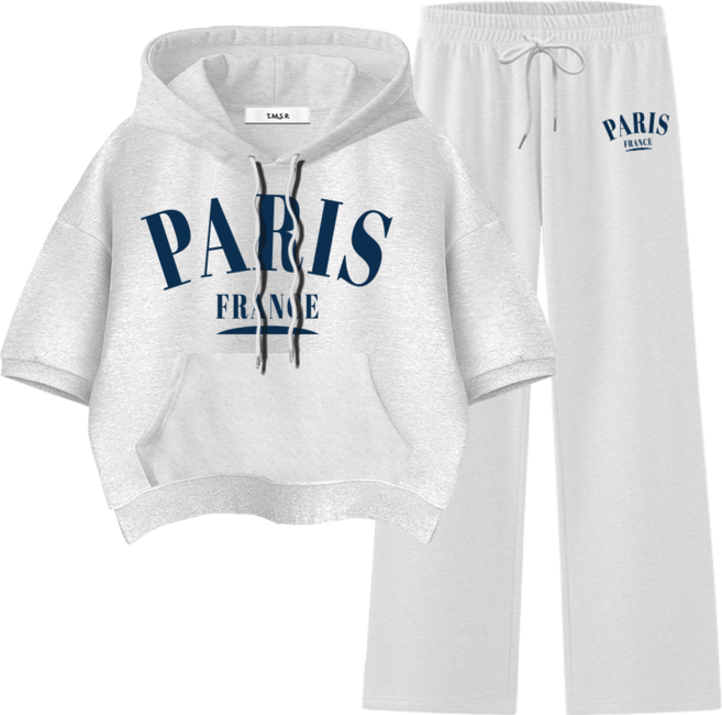 몰토벨리노 파리프랑스 세미오버핏 고밀도 크롭 반팔 후드티 일자팬츠 상하세트