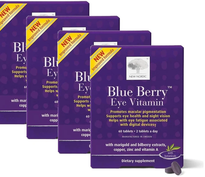 뉴 노르딕 블루 베리 아이 비타민 루테인 아연 NEW NORDIC Blue Berry Eye Vitamin, 4개, 60정 - 쿠팡